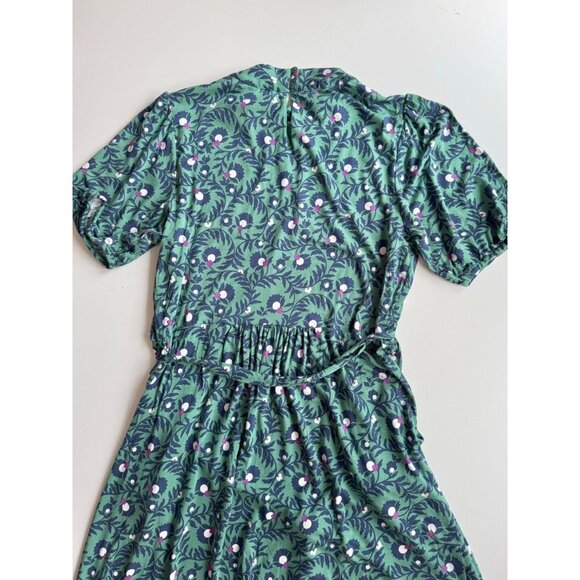 BODEN Flora Green Navy Floral Jersey Belted Puff Sleeve Midi Dress, Size 12 - Picture 11 of 15